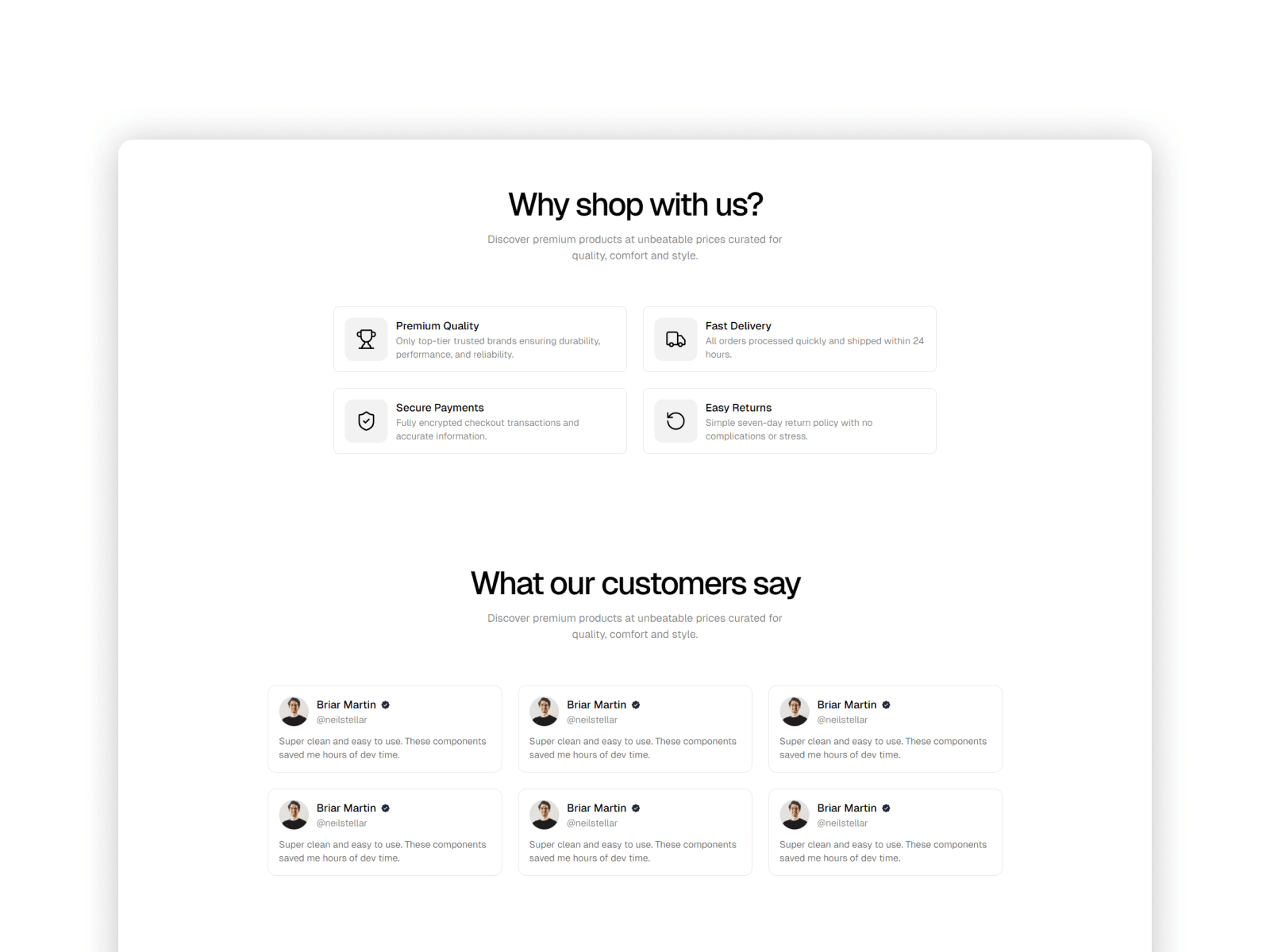 Featured products grid with smooth transitions and add to cart buttons